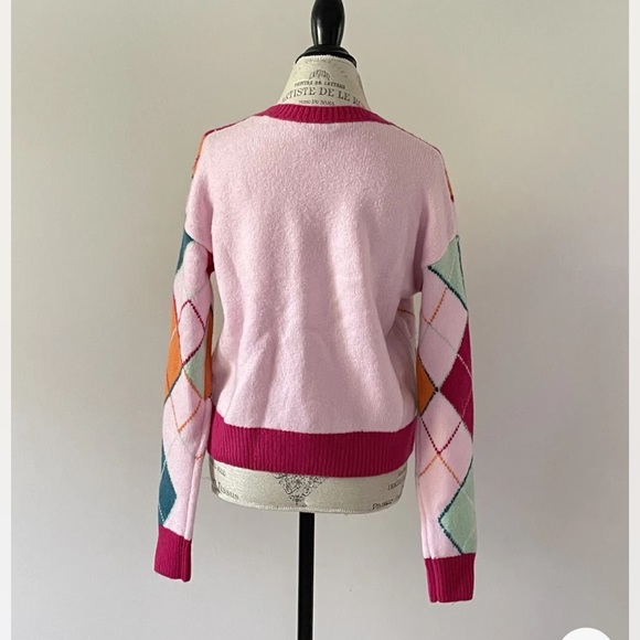 Halogen X Atlantic-Pacific Argyle Sweater In Pink Opal Argyle V-Neck NWOT - Picture 4 of 7